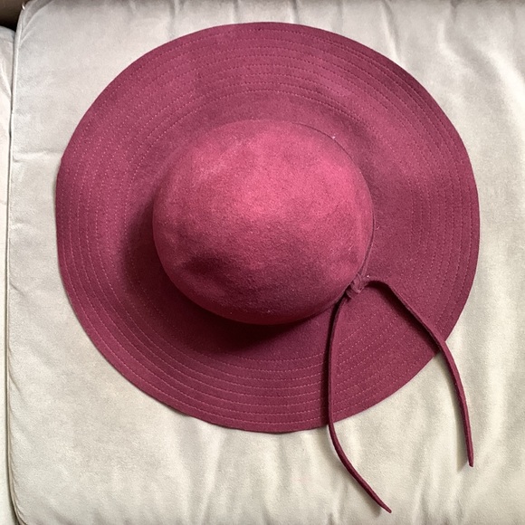 Floppy Wide Brimmed Burgundy Red Wine Felt Hat - Picture 3 of 4